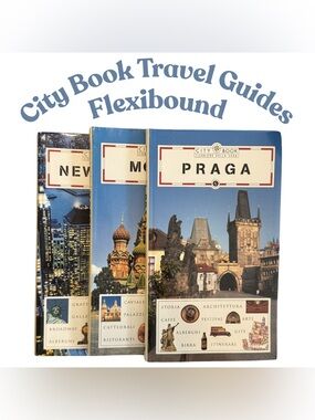 Vintage City Book Travel Guides Set of 3 New York City Prague Moscow Flexibound